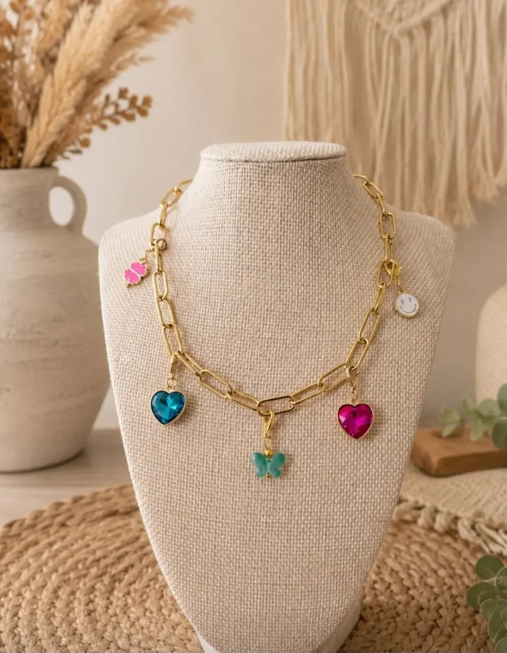 Gold Stainless Steel Paperclip  Charm Colorful Necklace New